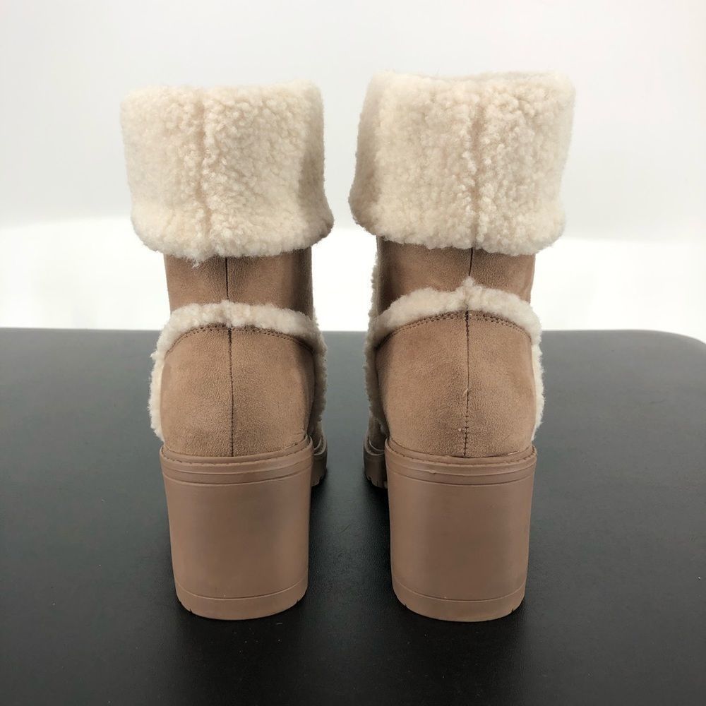 JustFab Taupe Ellie Faux Sherpa Trim Lug Sole Bootie - Picture 7 of 12